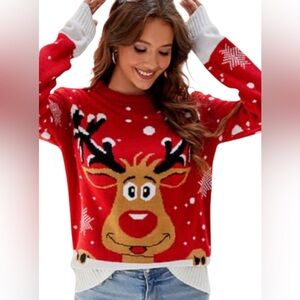 Cami Mia Woman’s Collection XL Cozy Red Reindeer Christmas Ugly Sweater Holiday
